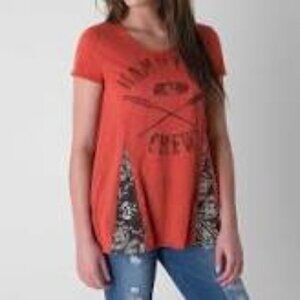 Living Doll Hampton's Crew Top Orange Red with Brown Rowing Graphic Size Medium